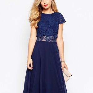 ASOS Crop Top Style Navy Blue Midi Dress
